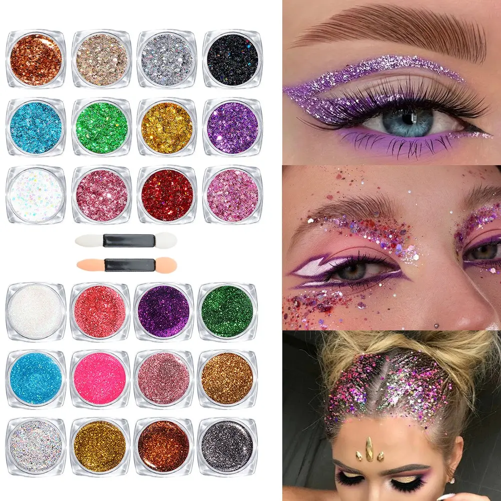12 Colors Glitter Luminous Eyeshadow Set, Face Body Hair Glitter Sequins Makeup, Sparkle Shimmer Flakes for Eyes, Cheeks, Hair and Body, High Pigment Long Lasting Festival Glitter for Stage, Nightclub, Party, Rave, Cosplay and Concert Looks