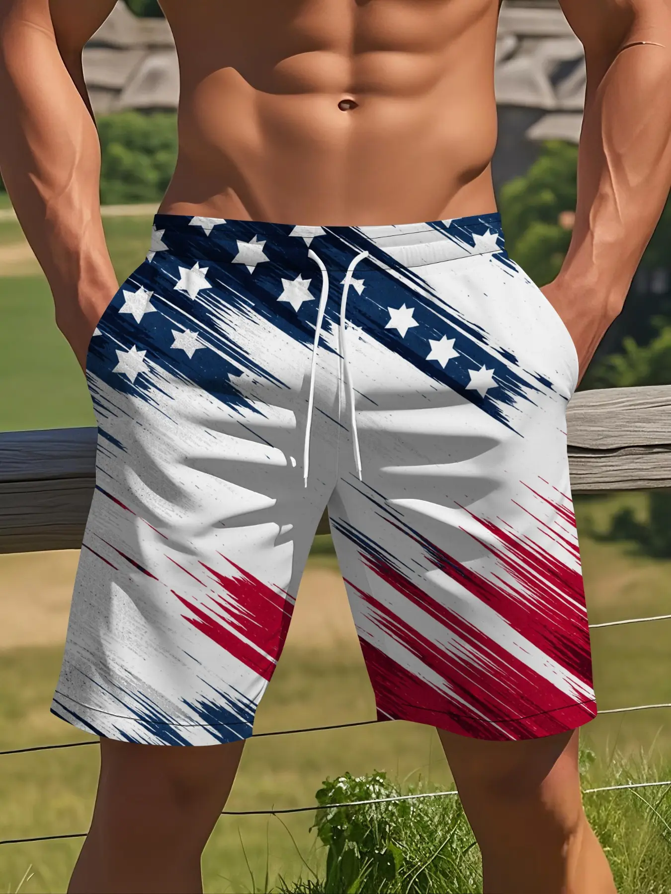 Men's American Flag Beach Shorts, Quick-Dry Breathable, Holiday Essential, Fashion Casual Short Pants, Summer