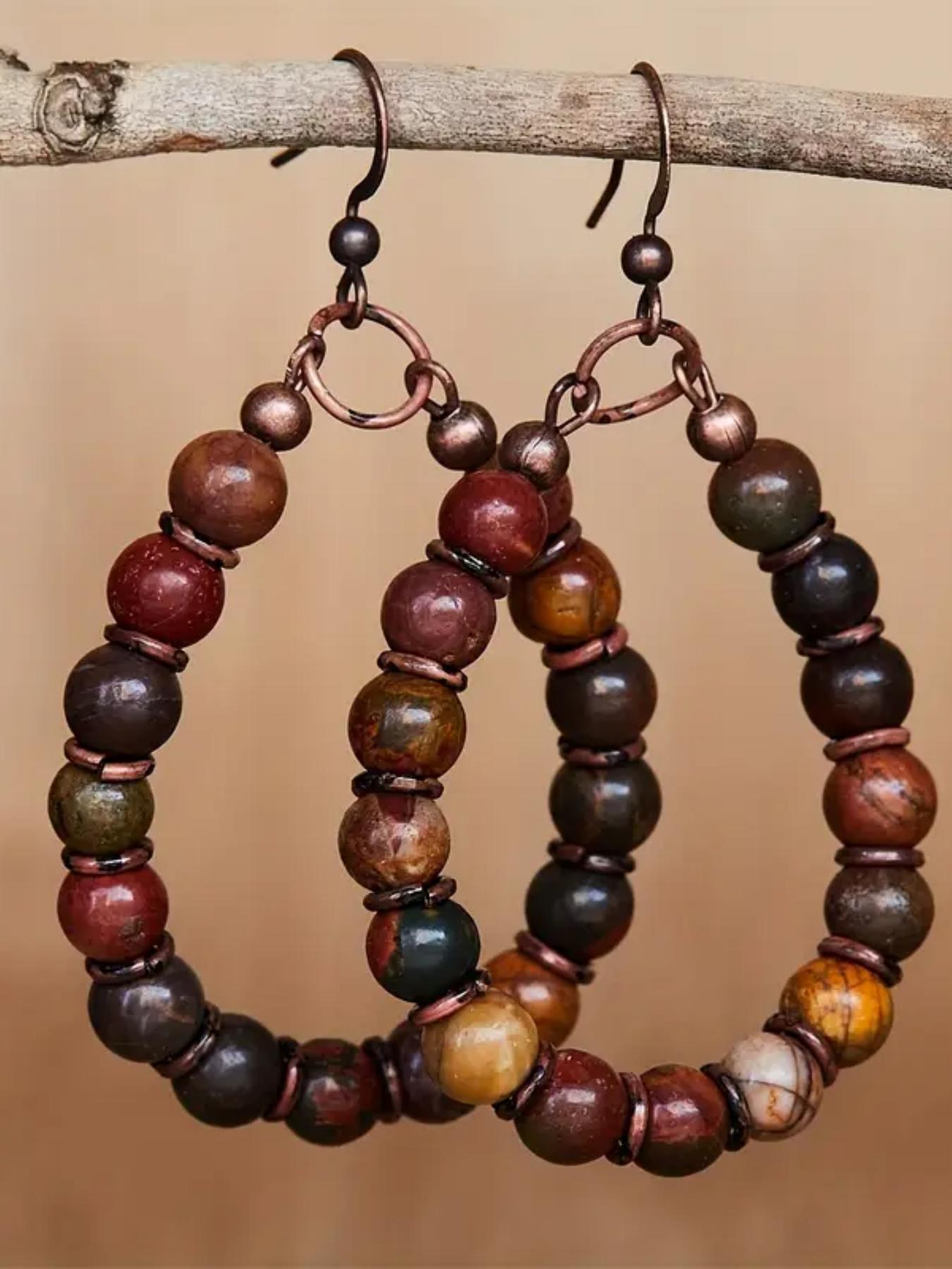 Vintage Creative Water Drop Beaded Earrings, Bohemian Vintage Ear Jewelry Memorial Gift, Unique Design for Women & Girls, Boho Style Jewelry