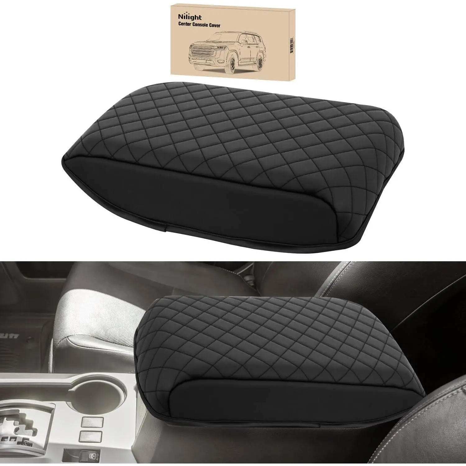 Nilight Center Console Cover Compatible with Toyota 4Runner 2010-2021 2022 2023 2024 PVC Leather Armrest Cover for Car Middle Console Cover Center Console Cushion Pad Car Armrest Box Cover,Black new arrival