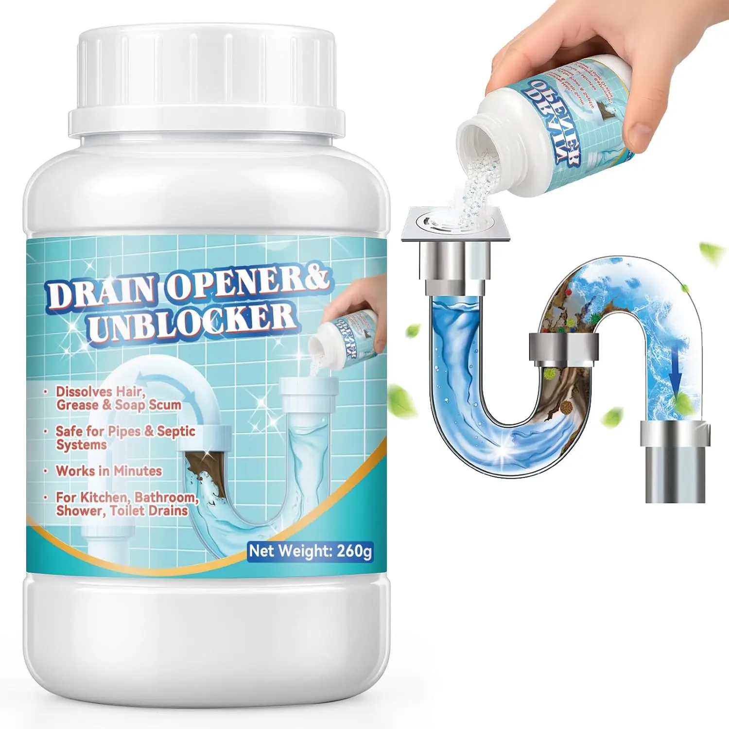 Drain Clog Cleaner for Shower and Sink, 260g Pipe Build-Up Remover, Drain Flow Maintenance Solution, Odor Control & Gentle Cleaning Liquid for  Plumbing