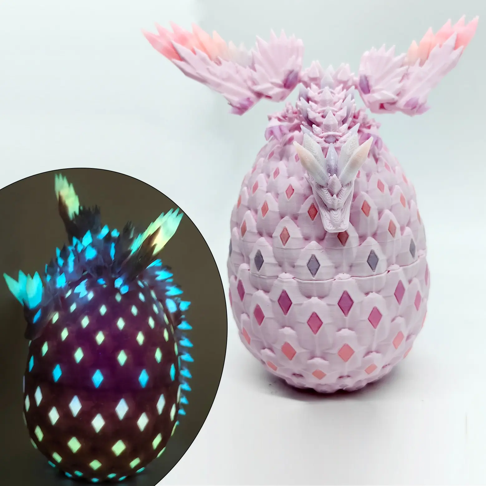 3D Printed Dragon Mystery Egg, Glow in the Dark Dinosaur Statue, Fun Home Decor Gift, Luminous Dino Sculpture