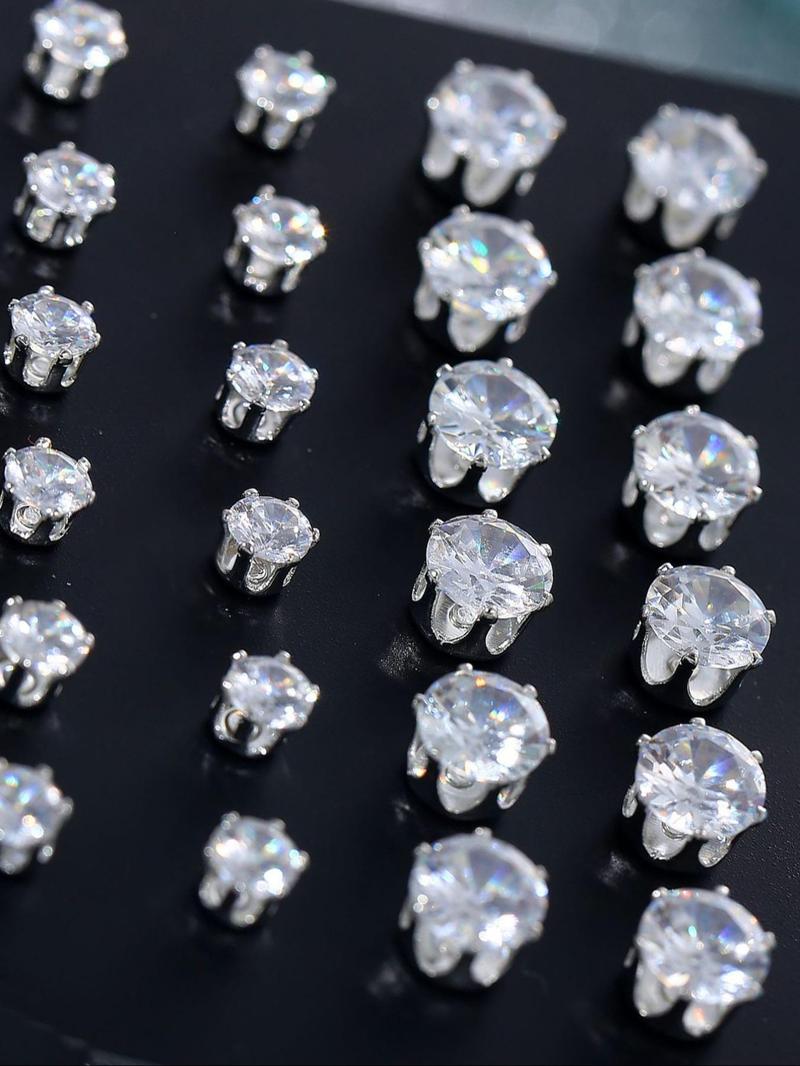 Simple Fashion Artificial Zircon Inlaid Stud Earrings, Heart & Geometric Design Earrings, Fashion Jewelry Accessories for Women & Men, Studs Earrings