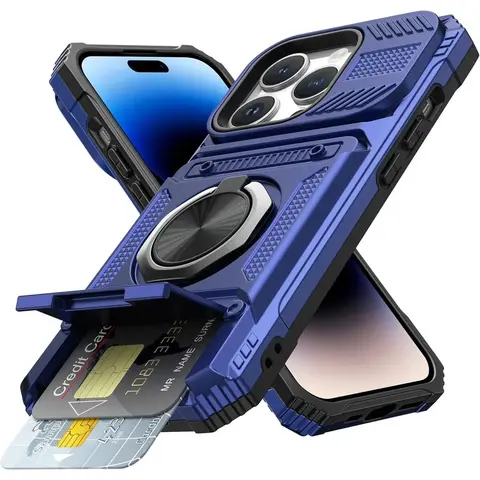 Heavy Duty Multi-Model Phone Case Protector for iPhone 12,13,14,15,11,16,16E,17 Pro Max Plus - Shockproof, Magnetic Stand, 360° Rotatable Ring Kickstand, 2-Card Holder Wallet Accessories for Men, Women