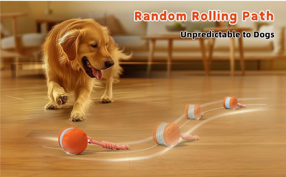 Interactive Dog Toys, Random Path Electric Automatic Moving and Rolling Dogs with Rope for Small Medium Large Dogs, Motion-Activated Dog Stimulation for Boredom Relief (Orange)