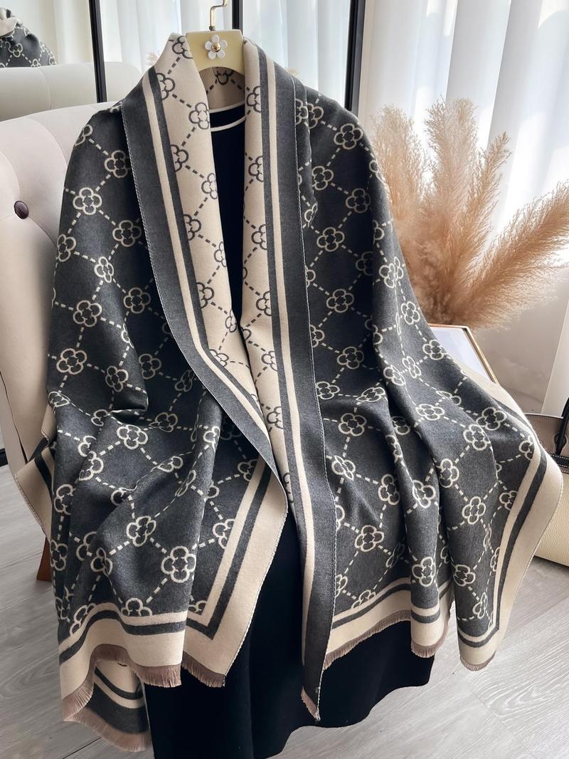Boho Style All Over Pattern Tassel Decor Shawl, Casual Soft Warm Contrast Binding Blanket Scarf for Fall & Winter, Fashion Floral Print Scarf for Women & Men, Gifts for Her, Gifts for Wife