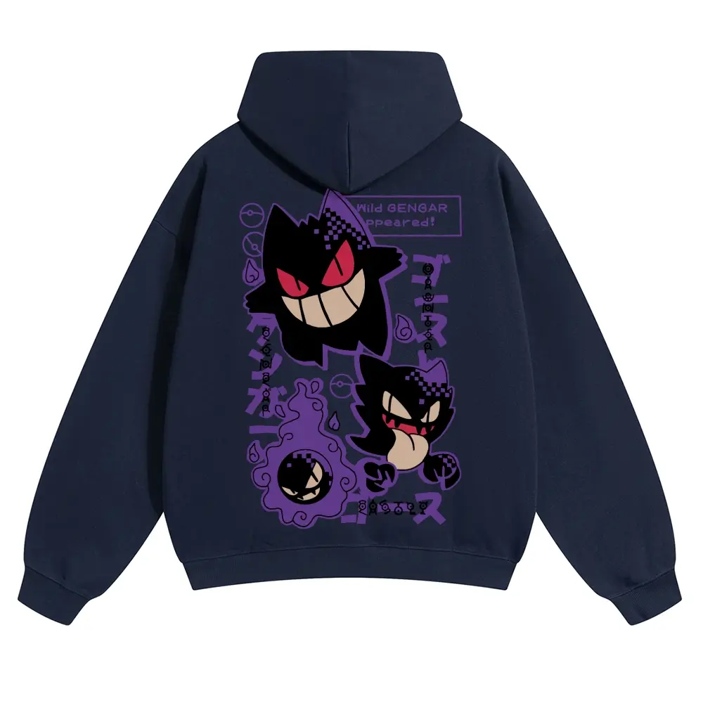 Unisex "Wild GENGAR appeared! GASTLY" Purple Ghost Creature Evolution Graphic hoodie Personalized Pattern Y2k Clothing Round Neck hoodie,Women's Clothing 100% Cotton, Menswear, Top, Vintage Style,Summer Casual Oversized