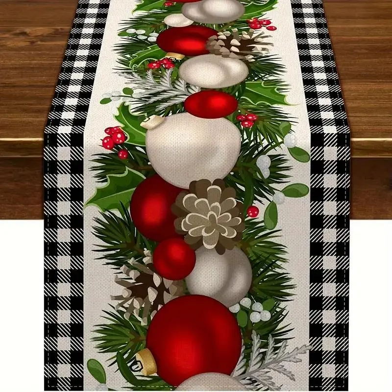 Christmas Tablecloth Linen Rectangular Holiday Decoration Checkered Water Buffalo Pattern Festive Woven Fabric Home Party Decor