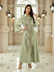 Muslim Embroidered Sequin Long Robe, Plus Size Women's Dress, European and American Style, Cross-Border Dress, New Arrival, Middle East Fashion, Muslim Dresses
