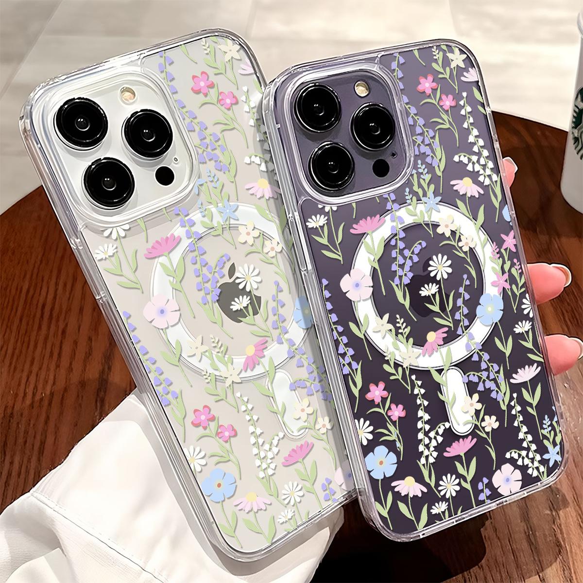 Wild Floral Pattern Magnetic Clear Compatible with MagSafe Shockproof Protective Phone Case Cover for iPhone X 11 12 13 14 15 16 17 Pro Max Plus Air 17e