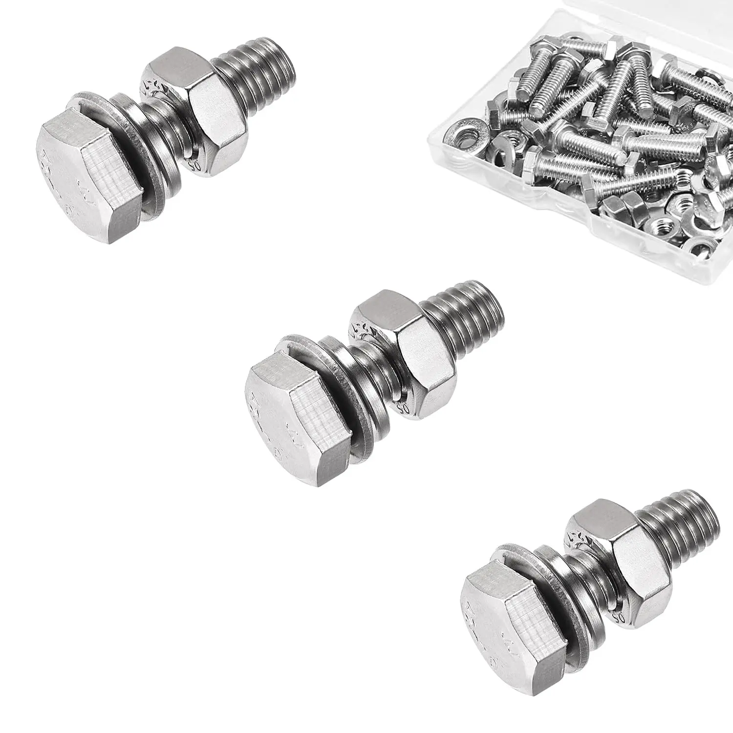 M10x50 Millimeters Hex Bolts Set with Hexagon Nut, Flat Washers, Spring Washers