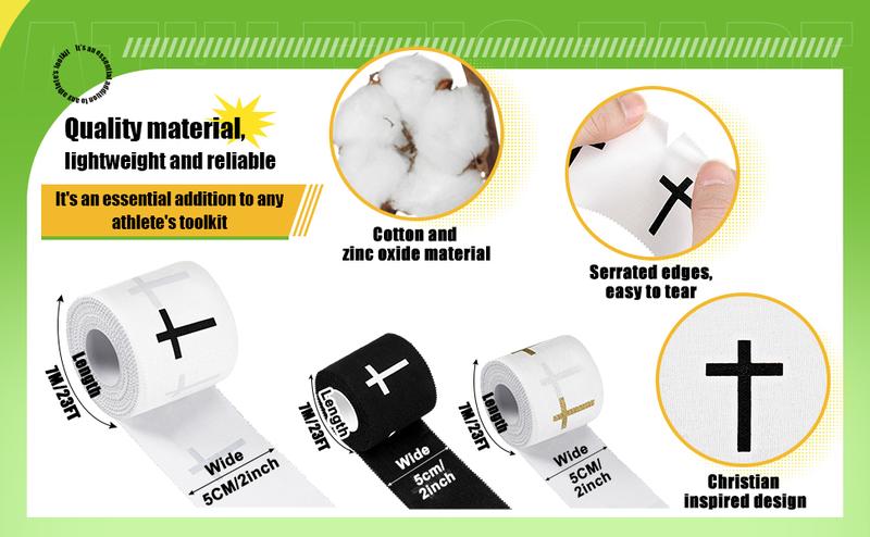Geiserailie Christian Athletic Tape with Cross Sport Tape Wrist Warp for Football Baseball Soccer Athletes Religious Bible Verses Christian Gift for Christmas Church Members 2IN X 23FT(Black)