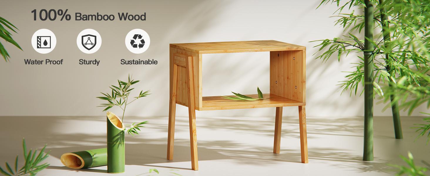 Bamboo Stackable End Tables, Wood Living Room Nightstand, Bedside Tables for Bedroom Storage, 2PCS Bamboo Stackable End Tables, Wood Living Room Nightstand, Bedside Tables for Bedroom Storage, 2PCS