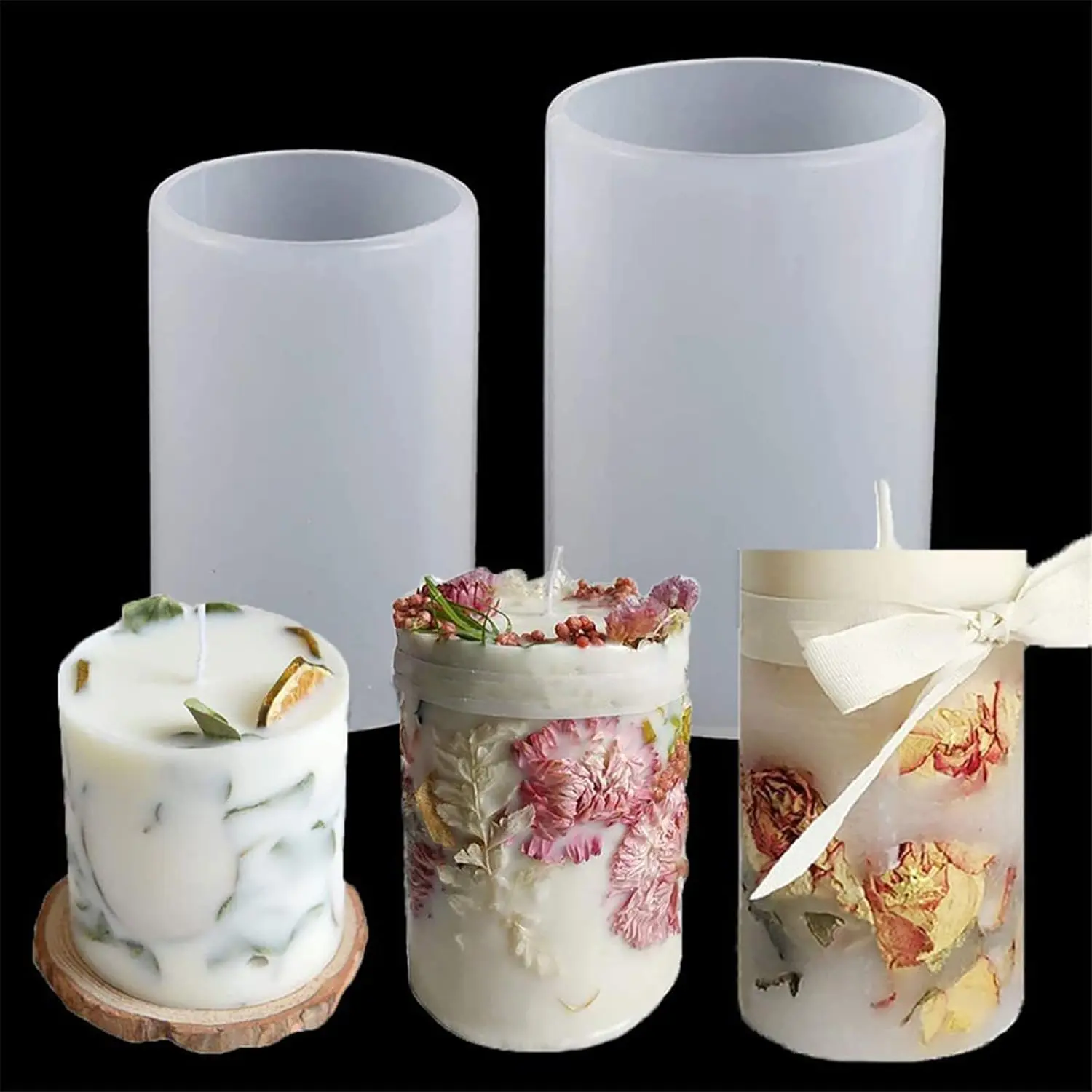 2 Pack Cylinder & Round Candle Molds - 2 Size Style -   Molds for  & ,  Cylinder Molds