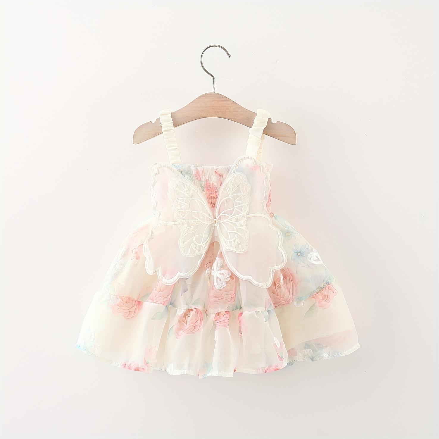 Summer Fairy Dress for Baby Girls with 3D Butterfly Wings, Perfect for Sweet Birthday Parties And Evening Events, Stylish Princess Gown for Girls Aged 0-3