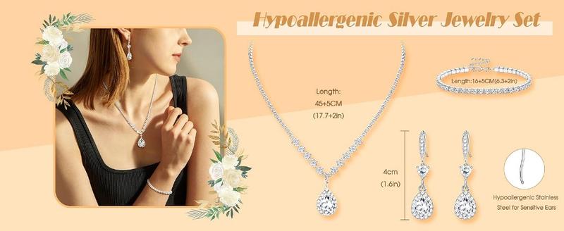 FUNRUN Silver Jewelry Set for Women Rhinestone Necklace and Earrings Bridal Wedding Jewelry Sets for Brides Bridesmaid Crystal Wedding Prom Jewelry Christmas Day Gift FUNRUN Silver Jewelry Set for Women Rhinestone Necklace and Earrings Bridal Wedding Jewelry Sets for Brides Bridesmaid Crystal Wedding Prom Jewelry Christmas Day Gift