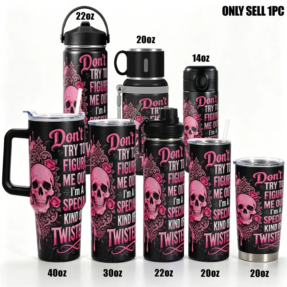 Stainless Steel Insulated Tumbler with Lid, Traveler Tumbler, 40oz 30oz, Double Wall Vacuum Insulated Water Bottle Hot Cold 24 Hours, Leakproof Travel Mug Skull Rose Gift for Women Men Kids, Insulated Tumbler Cup, Insulated Drinkware