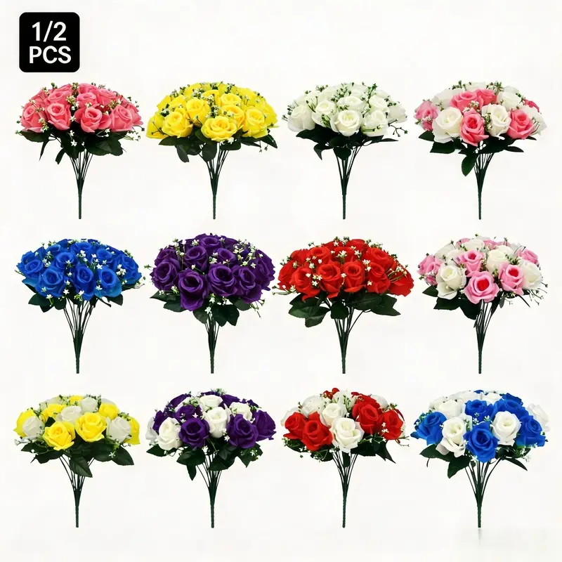 18 Heads Korean Rose Artificial Flower Bouquet, Hand Made Silk Rose, Perfect for Wedding Bridal Hand Held, Home Table Decor, Romantic Valentine & Holiday Gift for Girlfriend