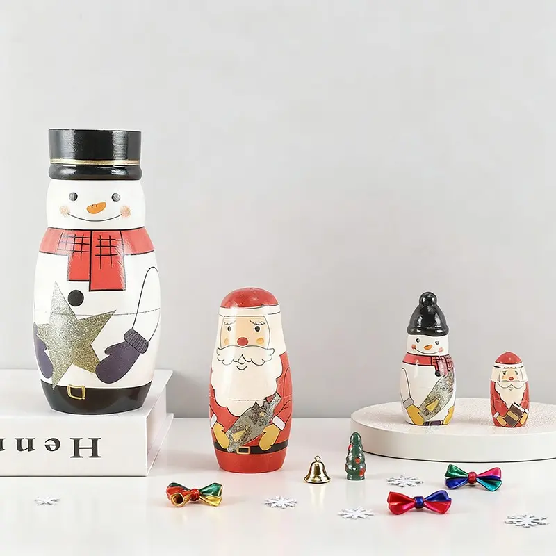 5pcs/set Gentleman Snowman Home Decor Set, Handmade Wooden Russian Nesting Dolls,Matryoshka Dolls,Stacking Toys, Holiday Gifts, Birthday Presents, New Year Gift