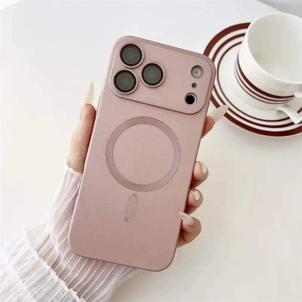 Magnetic Magsafe Case for iPhone 17 Pro Max with Lens Glass Protector, Metallic Anti-Fingerprint Paint, Compatible with iPhone 13-17 Cellphone Smartphone Handheld Devices Accessories, Shockproof Frame, Elegant Durable Design phone drop tpu material