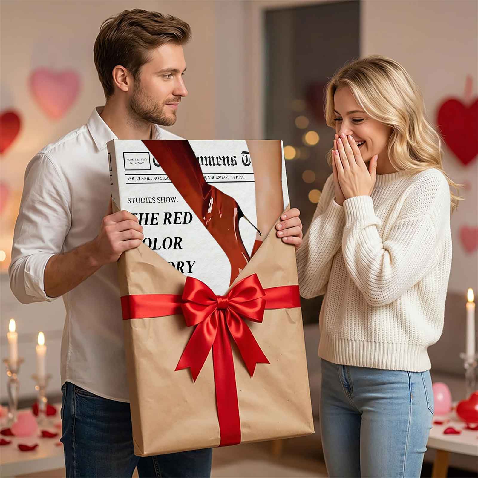 The Red Color Theory Works Red Boots Fashion Canvas Wall Art, Retro Newspaper Style Print, Aesthetic Dressing Room Decor, Trendy Fashion Poster, Gift for Shoe Lovers