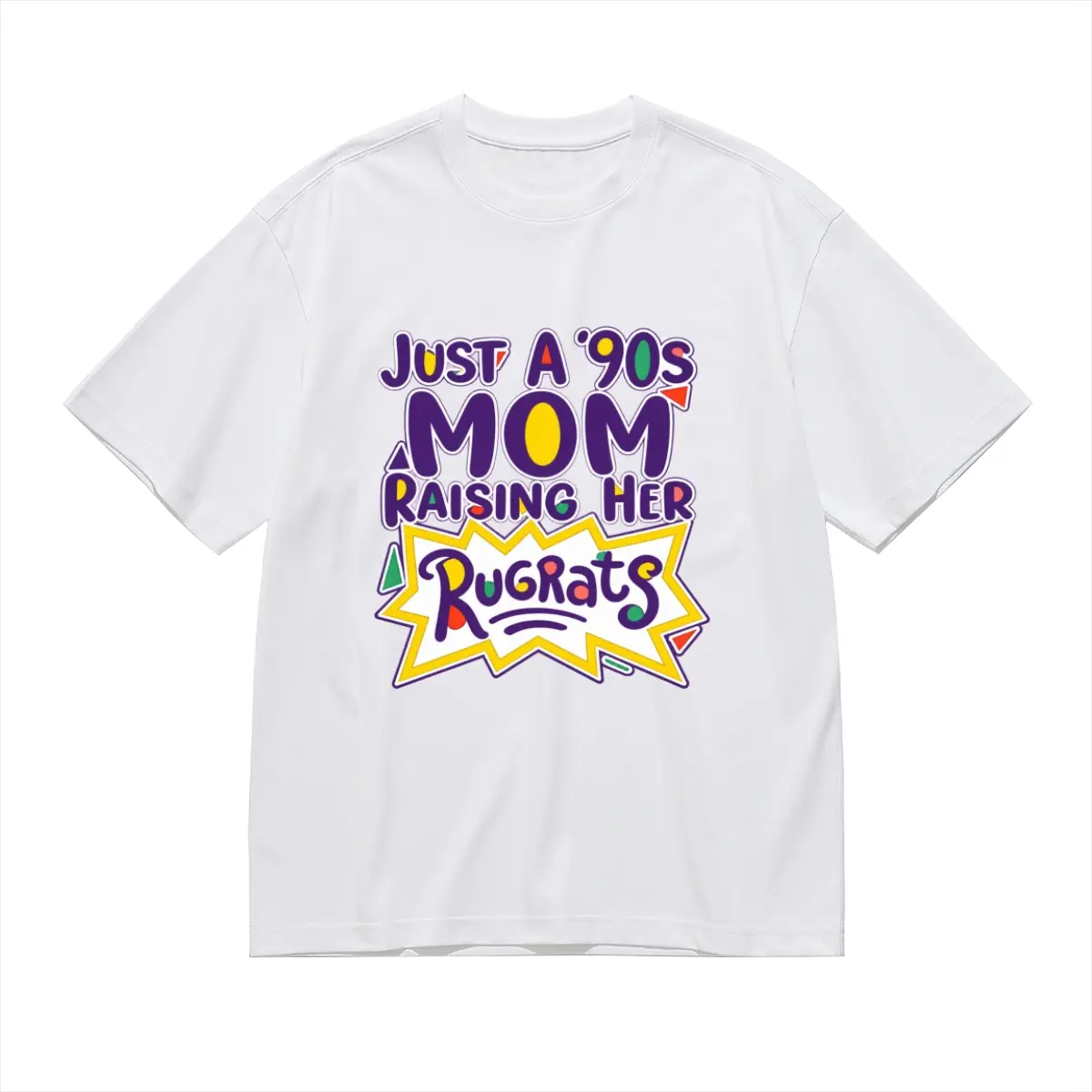 Just A 90s Mom Raising Her Rugrats Graphic Tee, Funny Retro Mom Shirt, Vintage 90s Style T Shirt for Women, Casual Oversized Tops