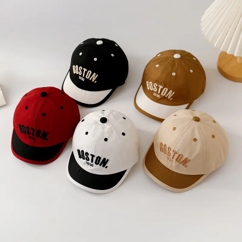 Fashion Patchwork Baby Baseball Cap Letter Embroidery Toddler Kids Sun Hat Outdoor Boys Girls Short Brim Duck Tongue Cap