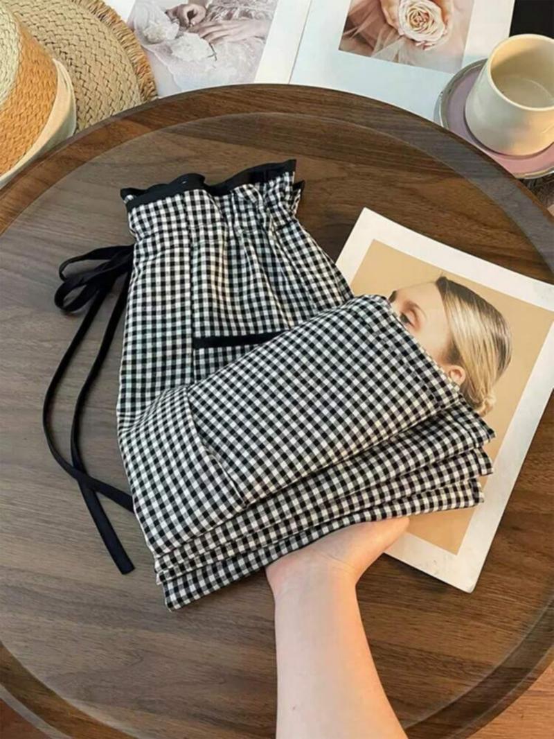 Women's Gingham Print Drawstring Waist Pants, Casual Comfy Trousers for Daily Wear, Ladies Bottoms for All Seasons