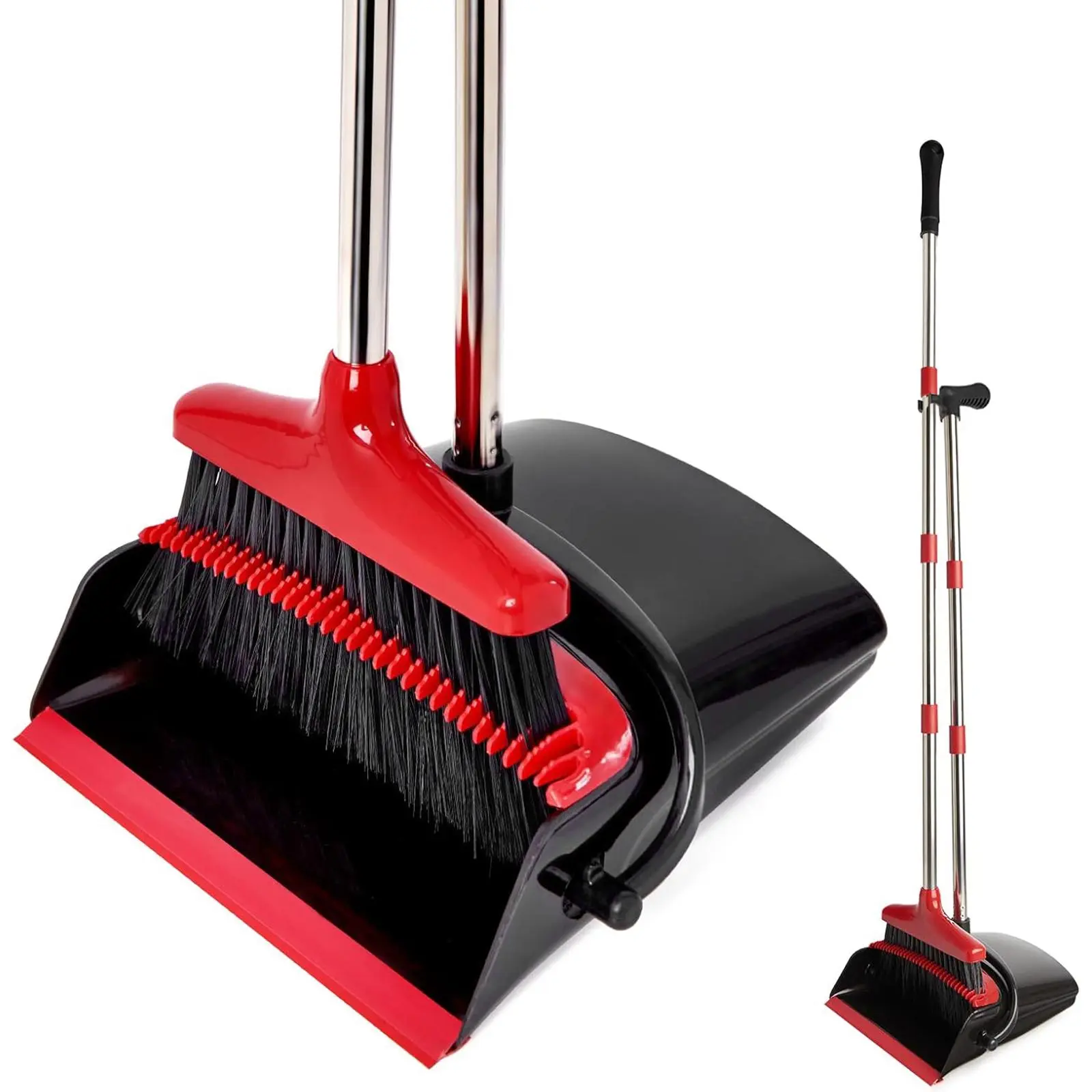Large Upright Broom and Dustpan Combo Set with 45.7" Handle, Built-in Comb Teeth for Easy Sweeping, Ideal for Indoor & Outdoor Use