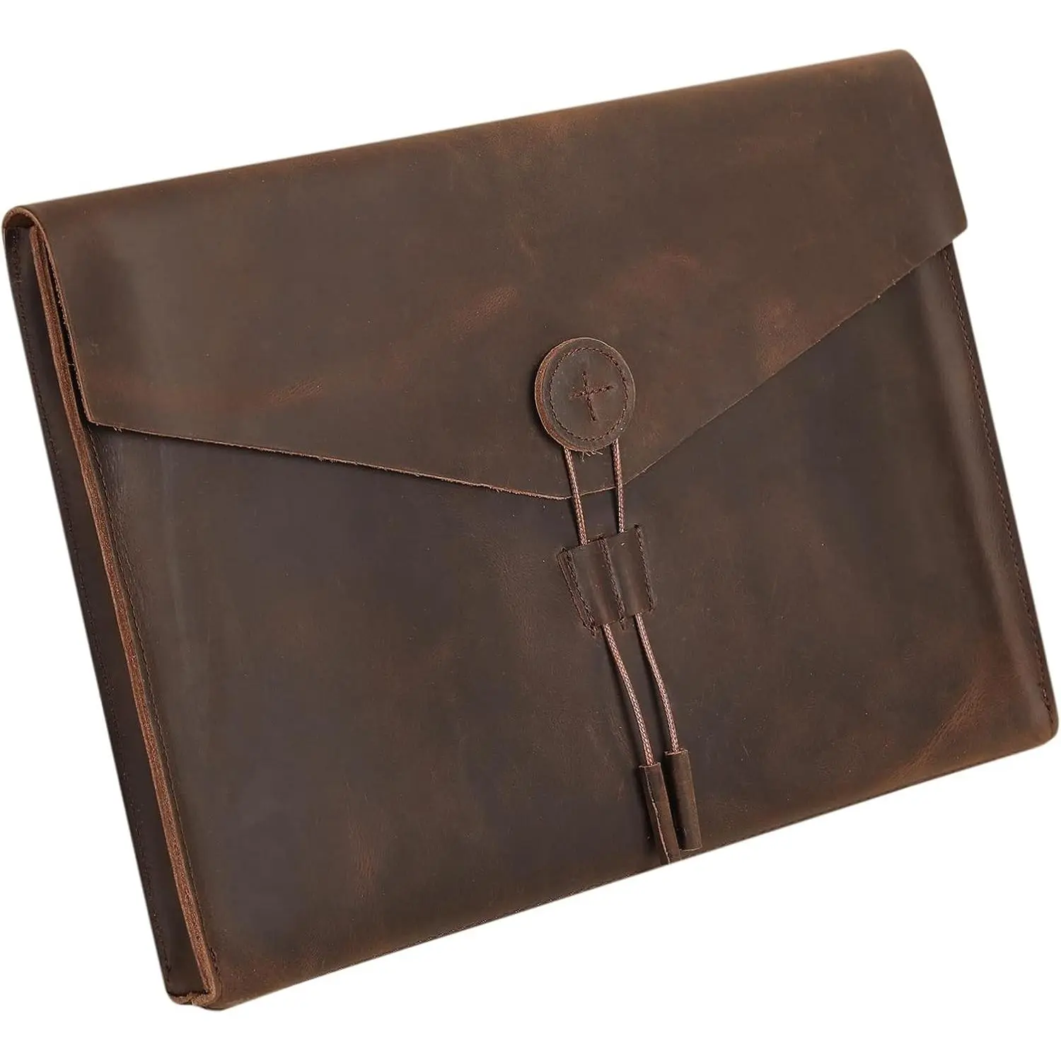 Genuine Leather Folder Portfolio, Leather File Organizer, Envelope Document Holder for Men & Women, Personalized Folio Laptop Sleeve Case for 15" Laptops and Tablets