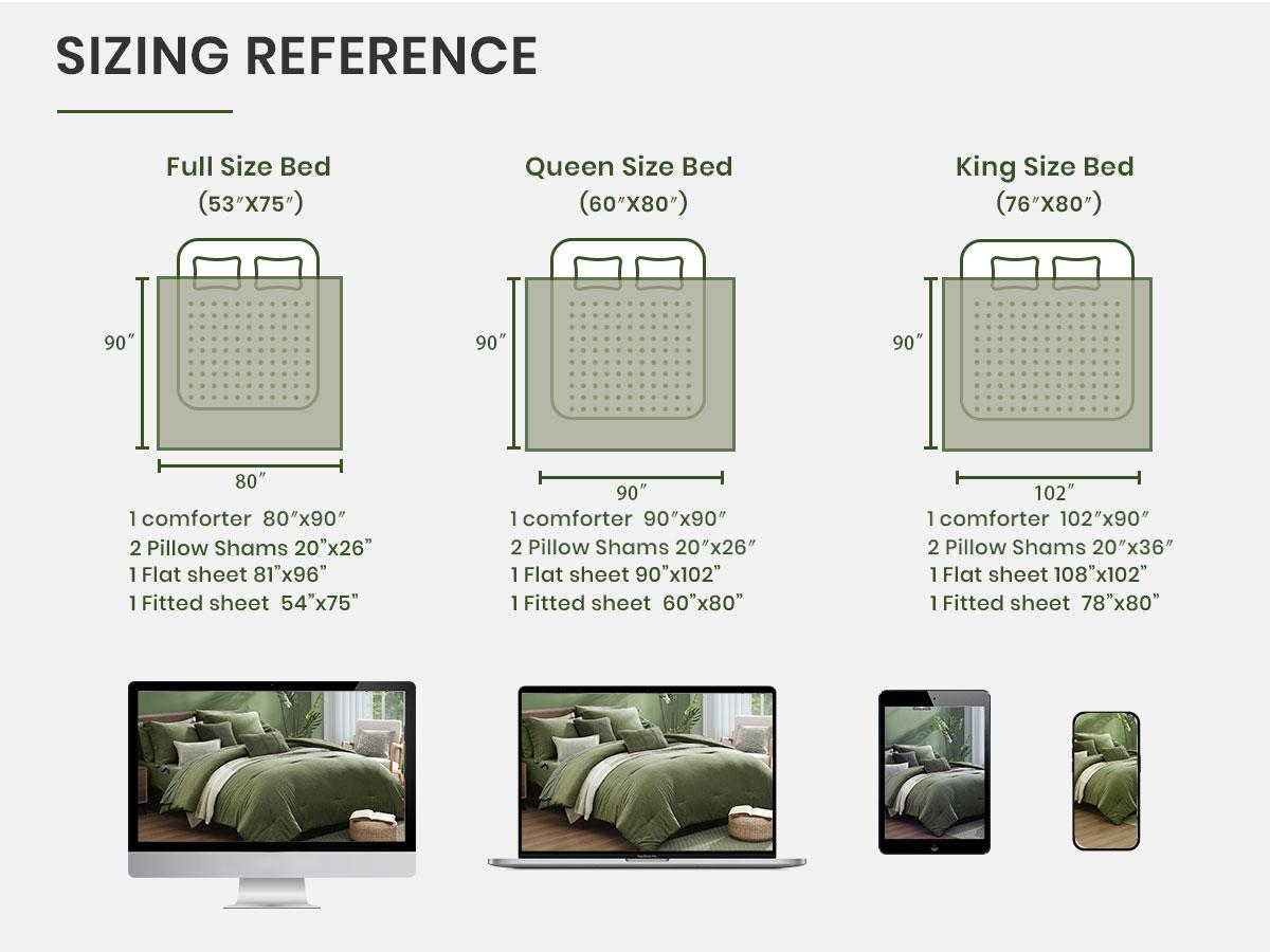 Monbix Queen Comforter Set - 7 Pieces Cationic Dyeing Olive Green Bed in a Bag Queen Bedding Sets with Comforter, Sheets, Pillowcases & Shams, Reversible Bedding Comforters Sets