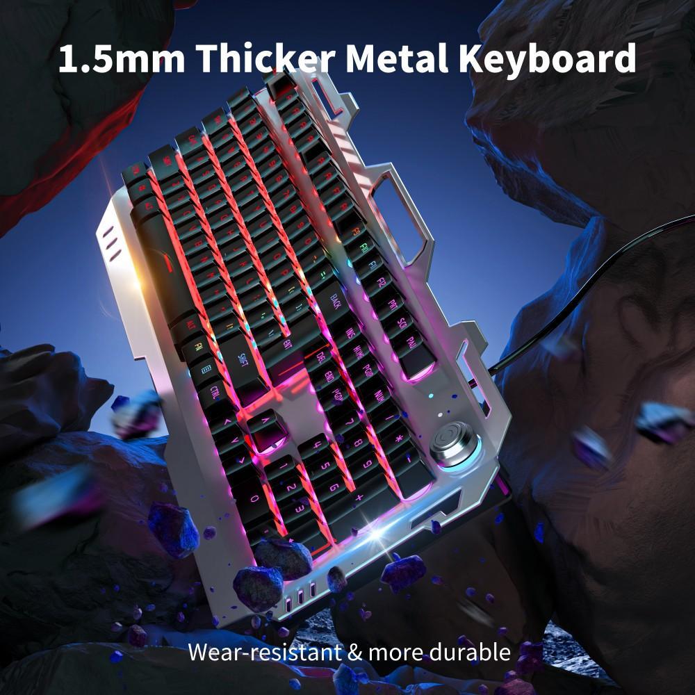 EWEADN Wired Gaming Keyboard, LED Backlit 104 Keys Full-size Silent Keyboard, Ergonomic Keyboards with Knob Switch for Desktop Computer and Notebook, Rainbow Keyboard