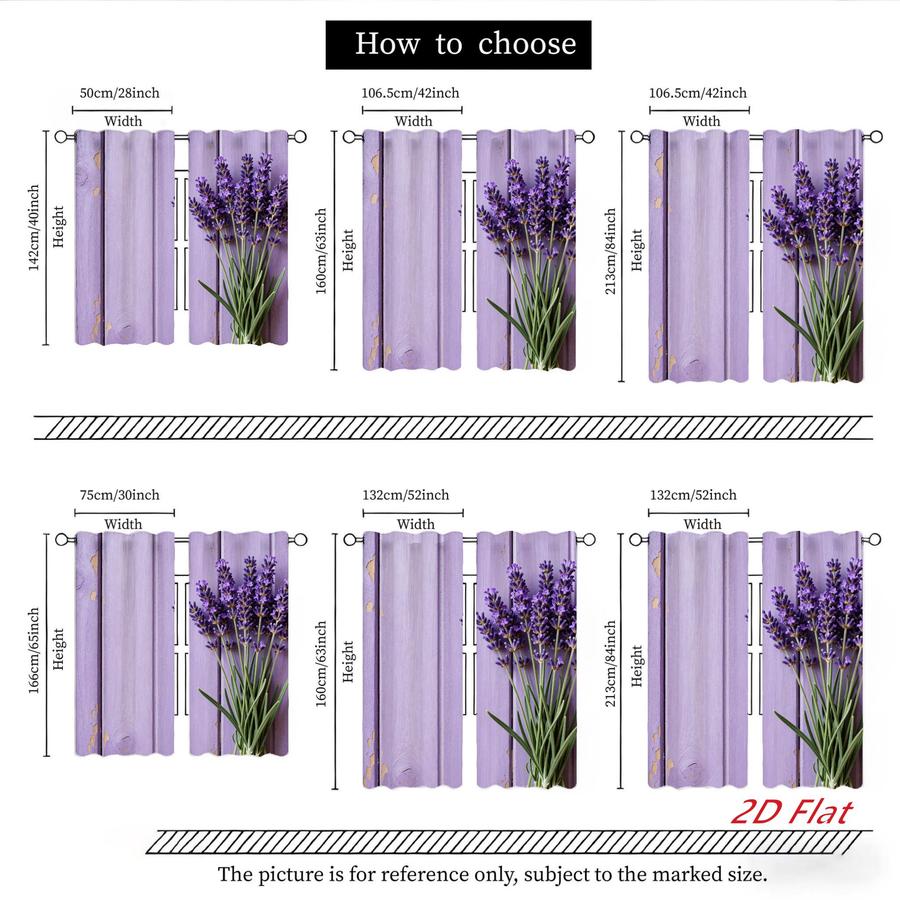 2Pcs Romantic Purple Lavender Floral Wooden Board Sun Blocking Curtains Digital Printed Rod Pocket, Window Treatment For Bedroom Office Kitchen Living Room Study Home Decor