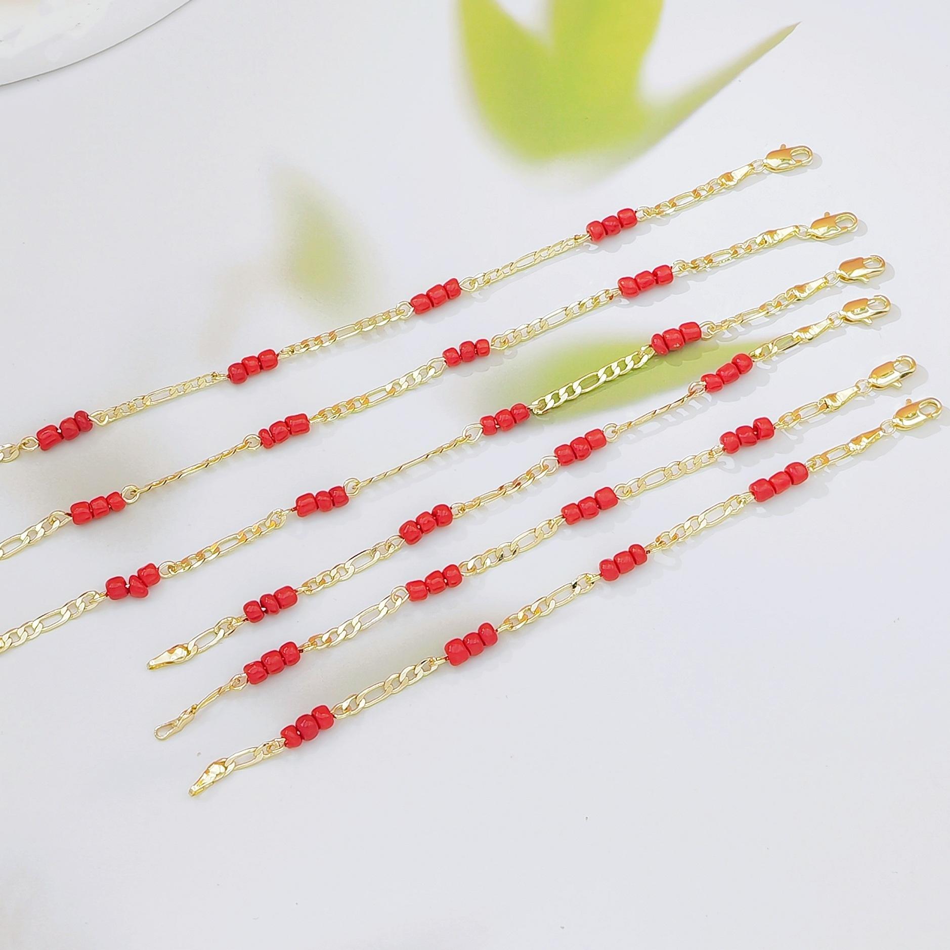 Trending Red Agate Beaded Chain Bracelet, Mixed Design Fashion Jewelry for Women, 18K Gold Plated Brass, Elegant Versatile Stackable Bracelet, Perfect for Daily Wear & Casual Outfits
