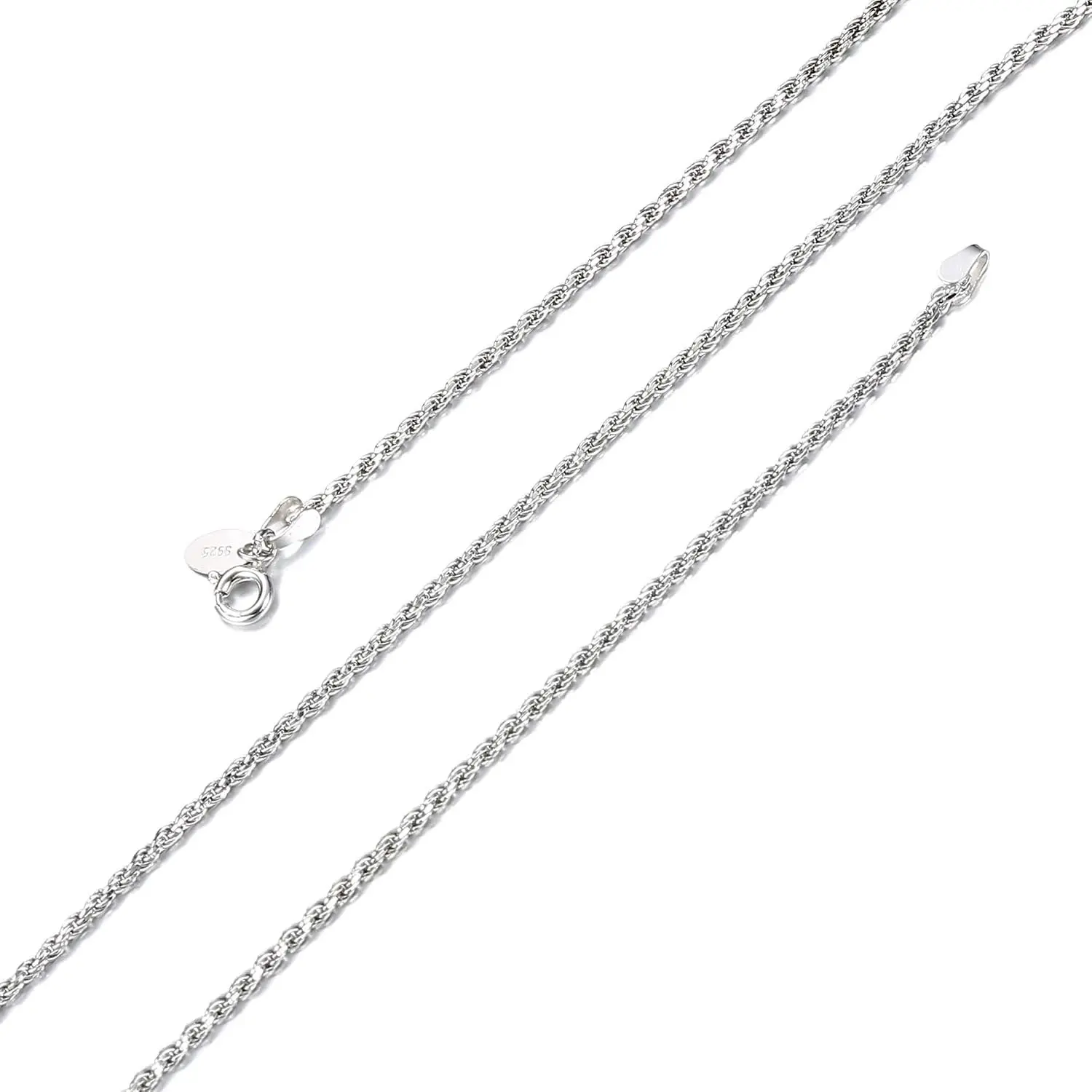 925 Sterling Silver Necklace for Women & Men, Classic Twist Rope Chain, Hypoallergenic Casual Jewelry with Lobster Claw Clasp, 1.3-1.5mm, 14-30 Inches, School, Chains