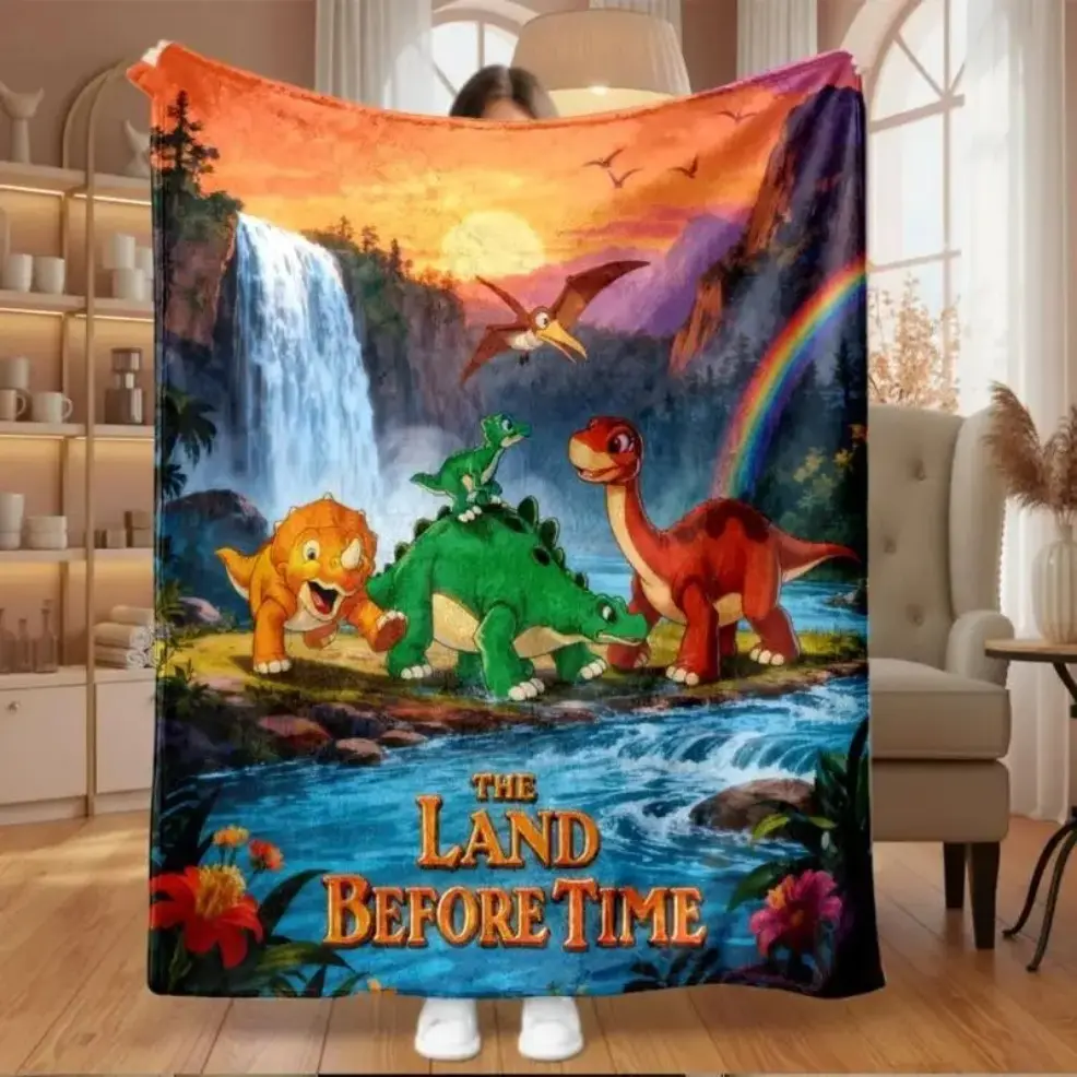 Land Before Time Dinosaur Throw Blanket, Ultra Soft Flannel Fleece Blanket for Adults & Baby, Cozy Warm Home Bedding for Bedroom Couch Sofa, Classic Adventure Dino Style Perfect Holiday Gift for Adult & Youth Fans birthday gift