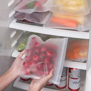 4pcs EVA Reusable Food Storage Bags Set Small Medium Large Extra Large for Fridge Fruit Vegetable Sealing Preservation Containers
