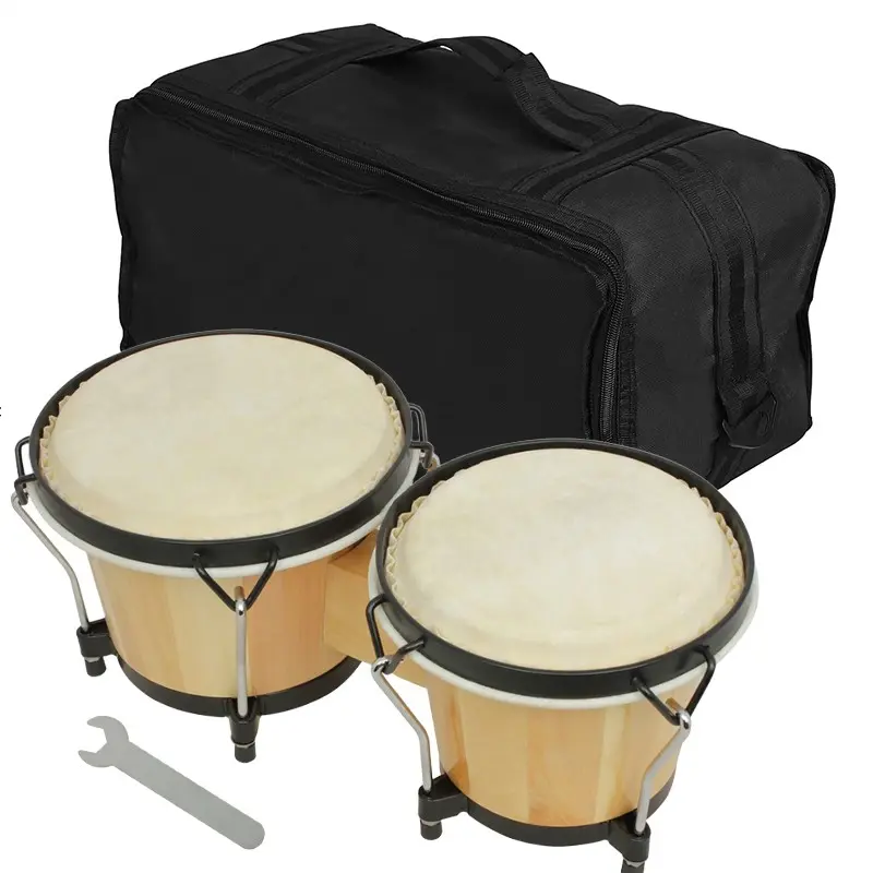 Solid Wooden Bongo Drum Set, 6 Inch & 5.5 Inch Sizes with Premium Natural Goatskin Drumheads, Fun Hand Percussion Musical Instrument, Ideal Educational Toy Gift for Kids Beginners Music Learning