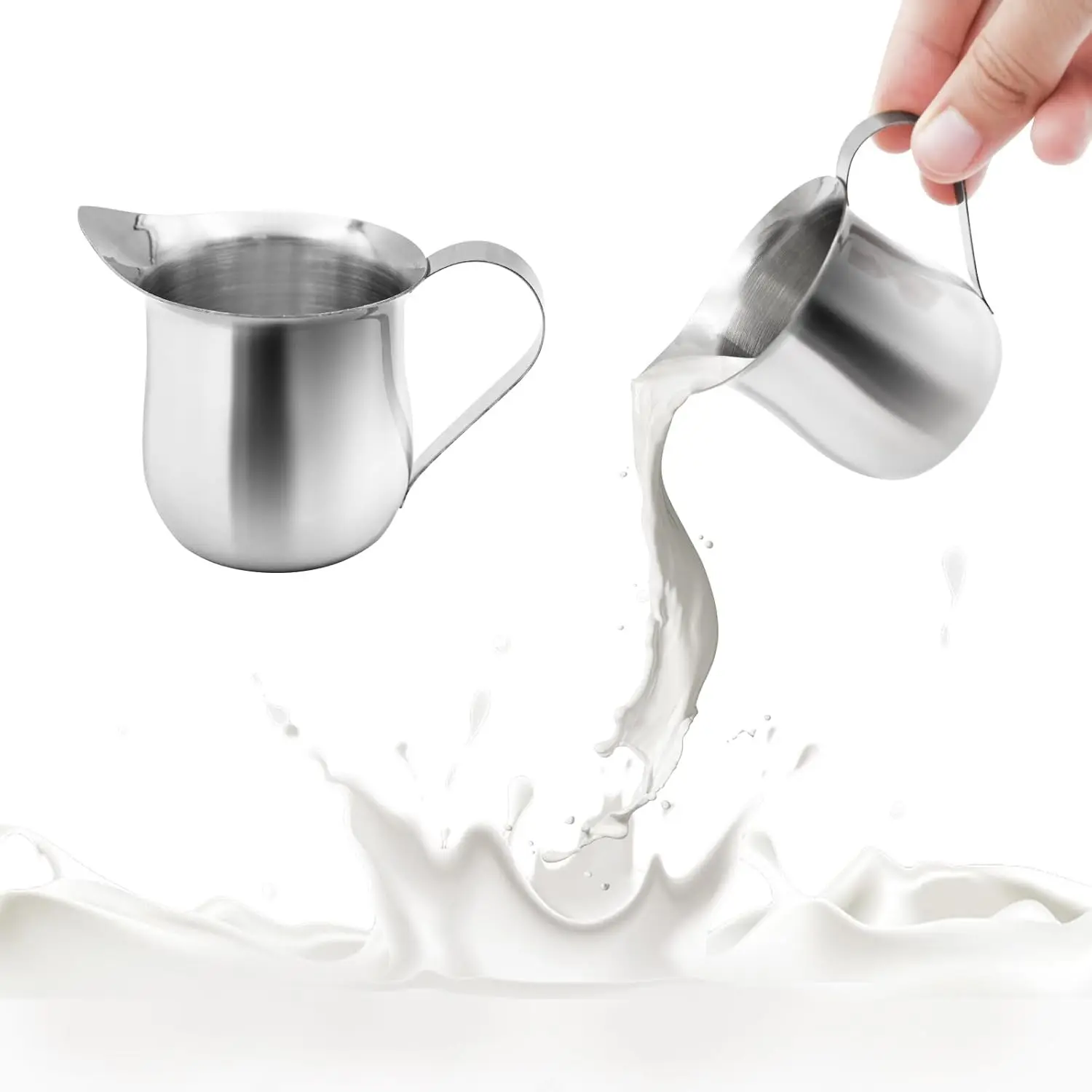 3 Oz Small Stainless Steel Mini Creamer Dispenser with Pouring Spout for Cream Milk Salad Dressing Maple Syrup Pack of 2