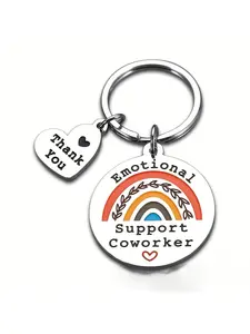 Rainbow Emotional Support Coworker Keychain, Thank You Heart Charm Key Ring, Stainless Steel Appreciation Gift for Colleagues, Work Friendship Daily Key & Bag Pendant
