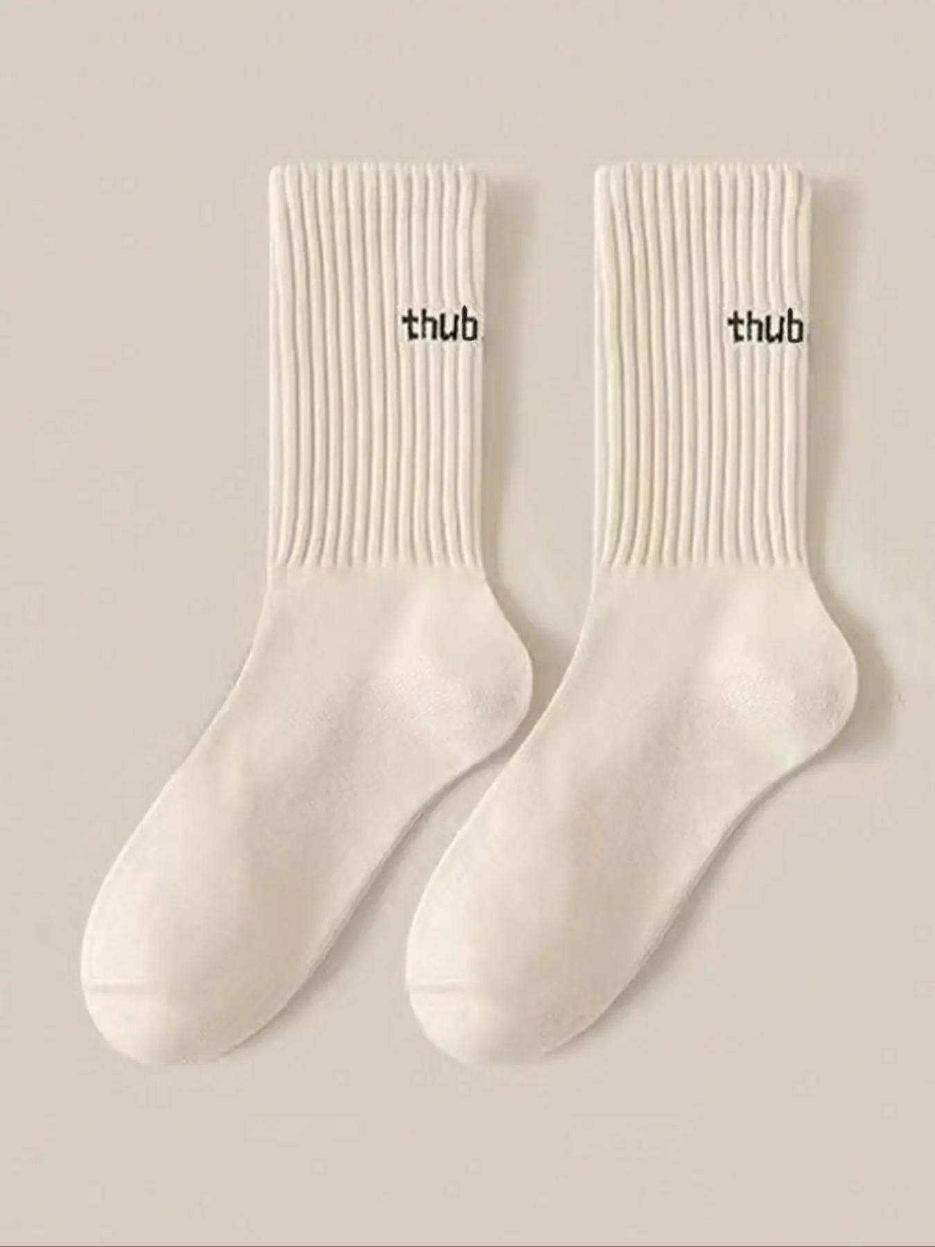 Women's Letter Print Crew Socks, Casual Moisture Wicking Mid-calf Socks, Soft Comfy Breathable Clothes for All Seasons Daily Wear