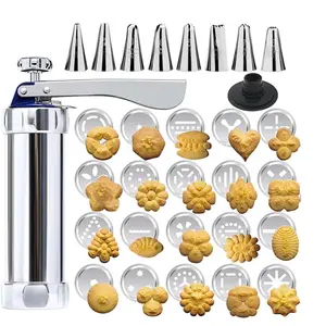Cookie Press Kit - 20 Stainless Steel Discs & 8 Icing Nozzles, Professional Biscuit Maker with Effortless Trigger, Complete Cookie Maker for Homemade Treats and Pastry Decoration