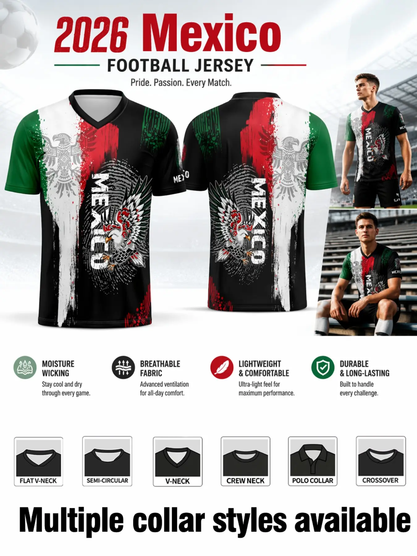 Men's Mexican Short Sleeve Sport Jersey, Slim Fit, All over Print, Ideal for Sports Events, Fan Gatherings, Outdoor Training, Cultural Enthusiasts