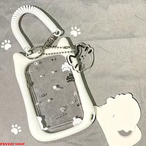 2D cute cat design card bag with keychain, perfect for student bus cards, subway cards and campus ID cards - durable and stylish ID case, a must for students | Silicone case