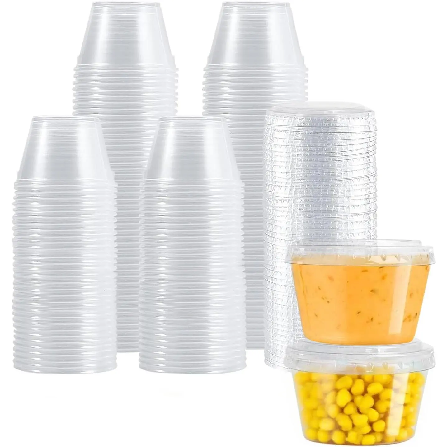 100 count Plastic Portion Cups with , 4 oz Clear Disposable Salad | Dressing Containers for Meal Prep Snack Pudding, Small Leakproof Souffle Jelly Shot Cups Condiment Dipping Sauce Cups