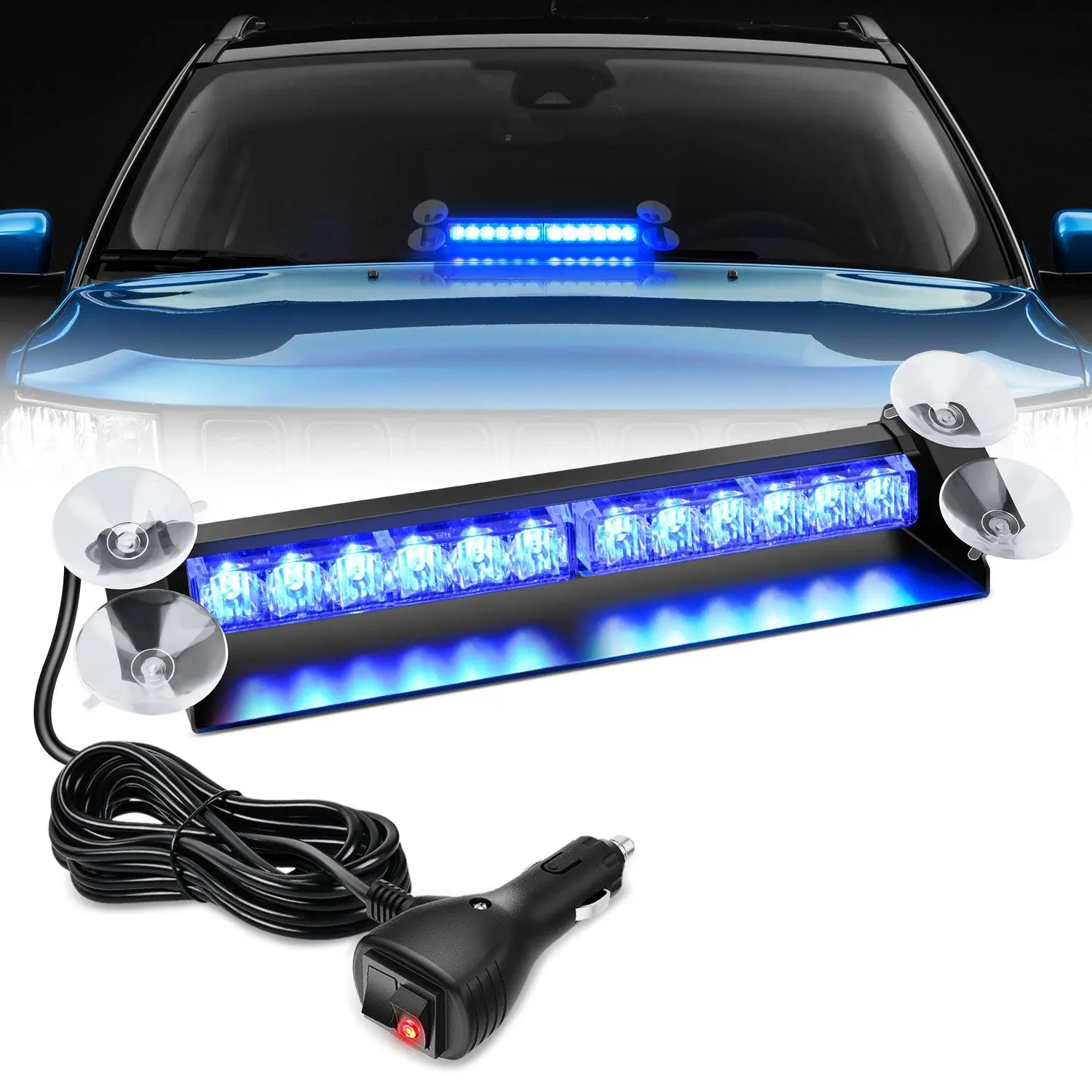 Nilight 12LED Bar Shape Aluminum Body Traffic Advisor Strobe Light Bar, Blue Emergency Alert Warning Hazard Safety Light with Pattern Select for Cars/Trucks Dash Front/Rear Windshield
