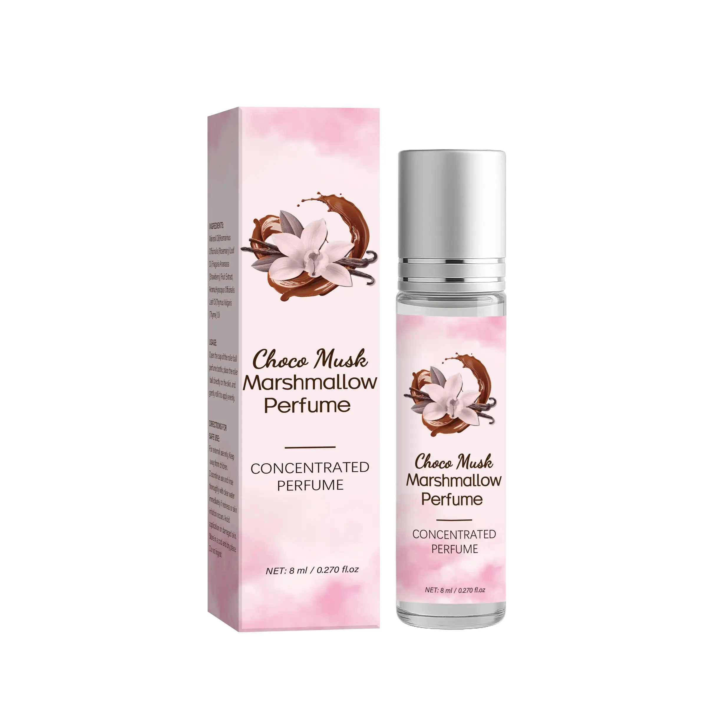Chocolate Musk Marshmallow Pocket Roller Perfume, 8ml mini, 12H long-lasting gourmet scent of strawberry, candy, amber, vanilla & cocoa. Back-to-school limited edition for travel, date & party.