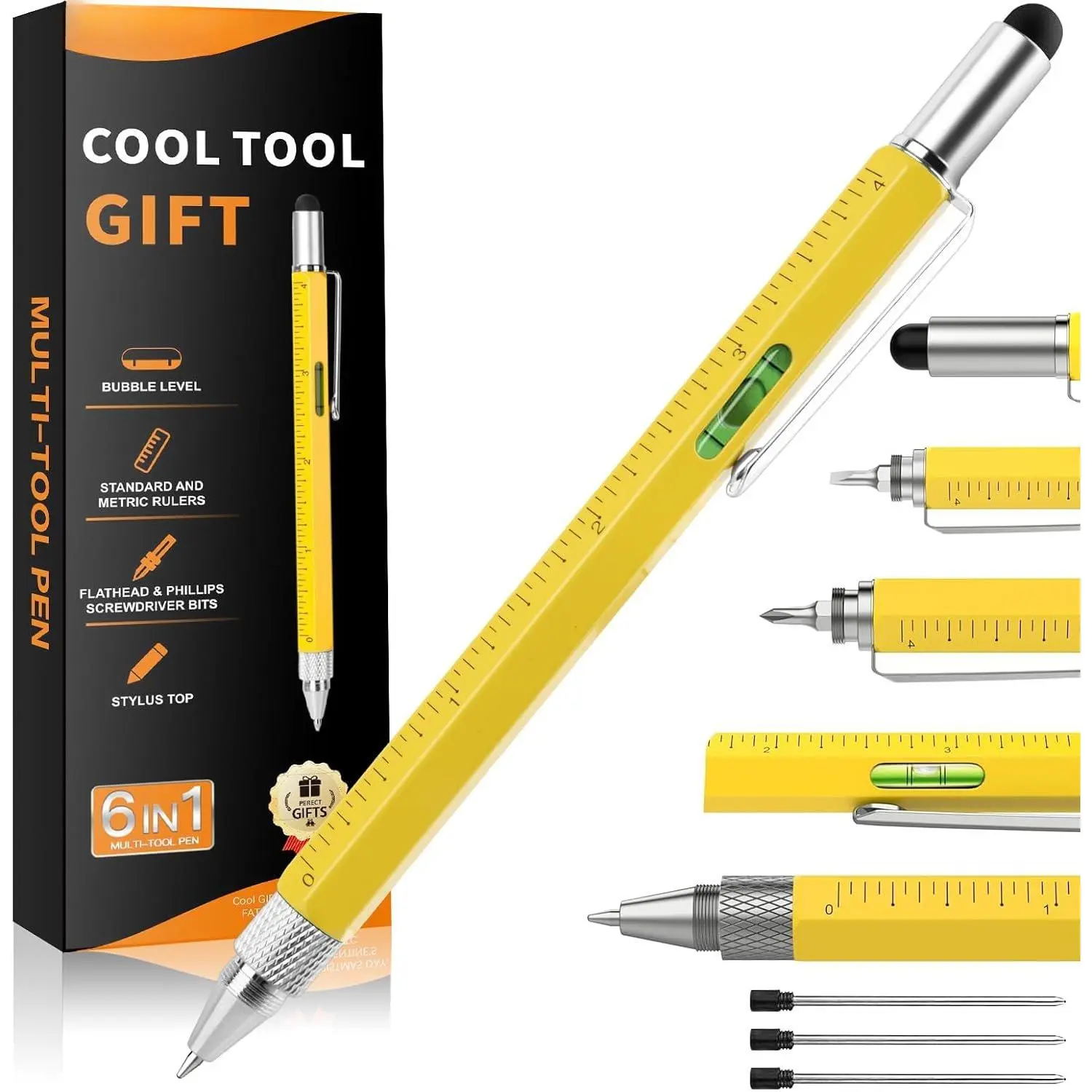 Fathers Day Mens -6 in 1 Multitool Pen, Birthday Gifts for Men, Fathers Day Dad Gifts for Him Adults Husband, Boyfriend, Grandpa,Christmas Gadgets  from Daughter Son
