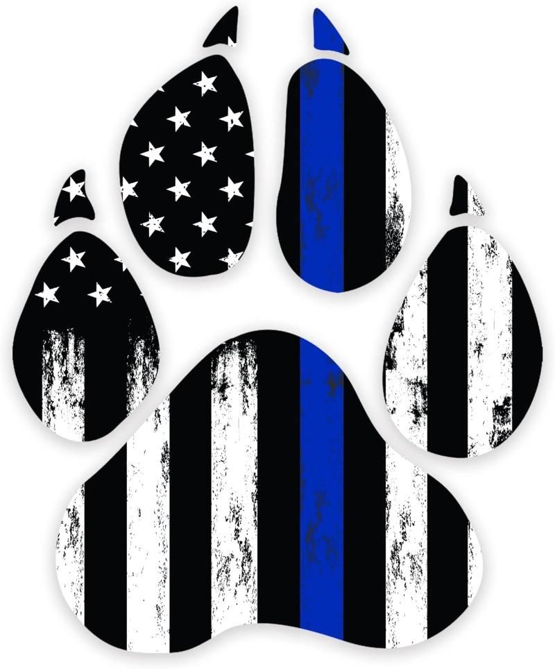 Thin Blue Line Dog Paw Decals 4 Inch X 3.6 Inch Window Decal Sticker Police Blue Line Sticker 2X3 US American Flag Stickers for Cars Car Stickers (Clean Dog Paw)