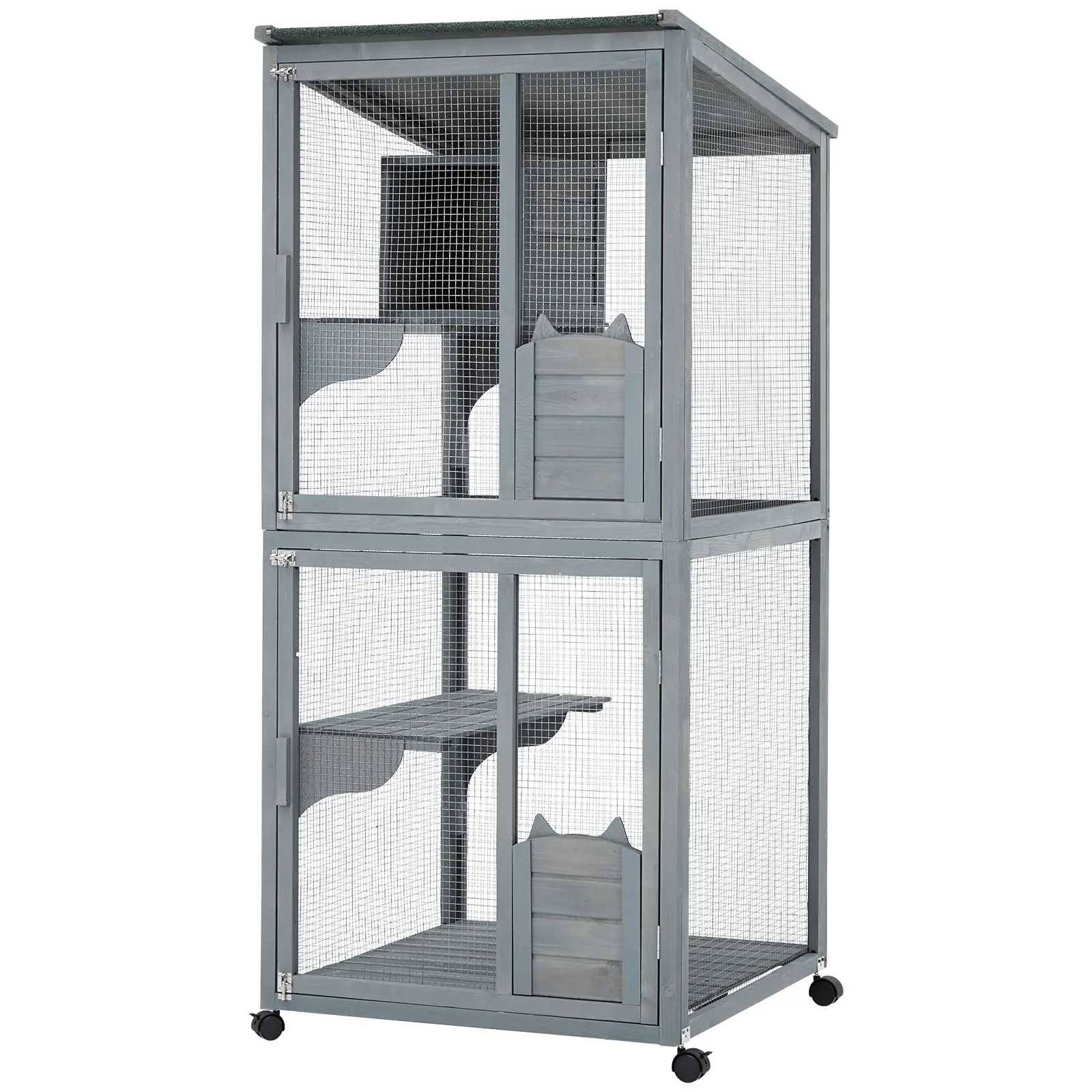 Spacious Cat Enclosure with Waterproof Roof, Lockable Wheels, Resting Cabin, and Platforms for Indoor & Outdoor Use – Suitable for Multiple Cats